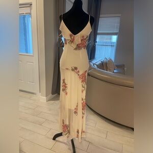 Y2K Sue Wong vtg 100% Silk Floral Embellished Slip Dress Fairy ruffle Beaded US8